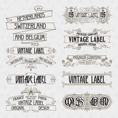 Old vintage floral elements - ribbons, monograms, stripes, lines, angles,border, frame,label, logo - vectors