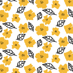 Pattern with flowers and leaves on white background. 