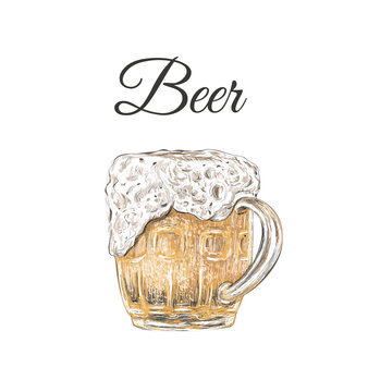beer mug hand drawing. beer foam vector illustration