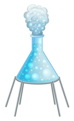 cartoon set of science glass tubes with some chemical reaction illustration for children