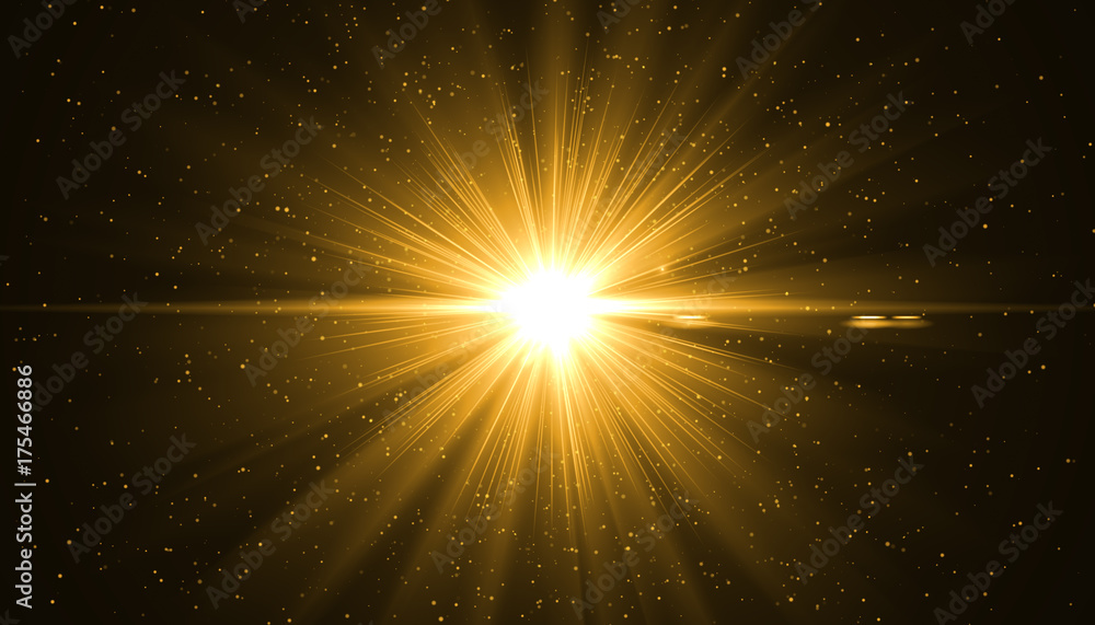 Poster golden sunray with sparkles or gold particle glitter light. merry christmas festive background.defoc