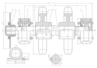 Machine-building drawings on a white background