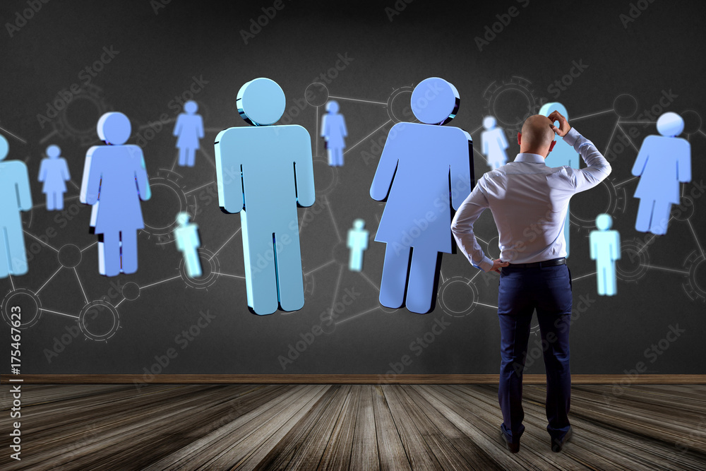 Poster network connection with people linked each other - 3d rendering