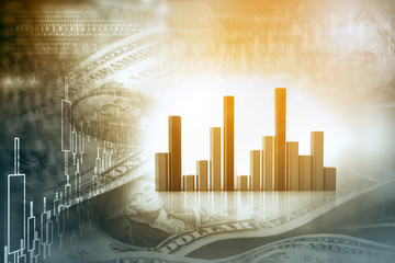 Stock market report, Business graph. 3d illustration .