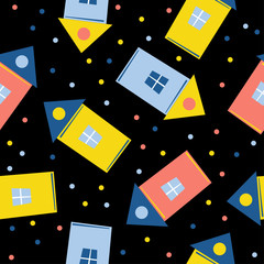 Abstract house seamless pattern background. Childish handmade craf