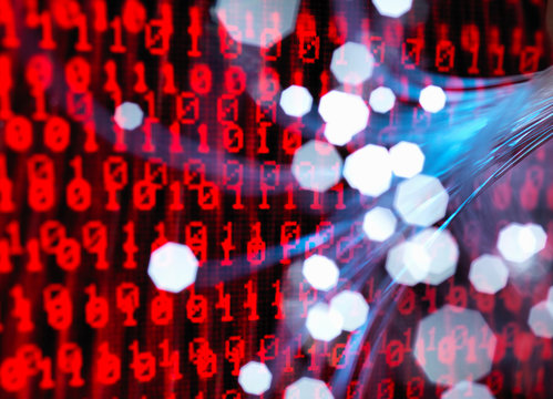 Fibre optics carrying data attacking a laptop computer which has a virus