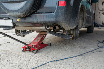 Fototapeta premium The rear of the car without the wheels.