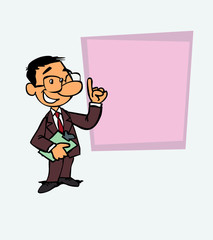 happy asian businessman is showing, as in a presentation, the data you want. He has a folder in his hand.