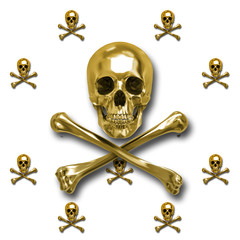 Golden Skull and Crossbones, 3D, Isolated Against a White Background.