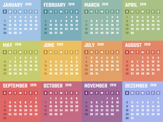 2018 year calendar, calendar design 2018 year starts sunday