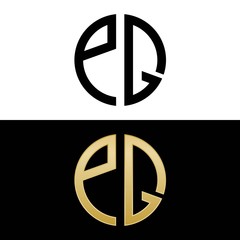 pq initial logo circle shape vector black and gold