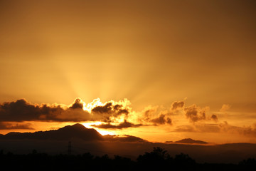 Yellow gold sky evening In tropical countries summer