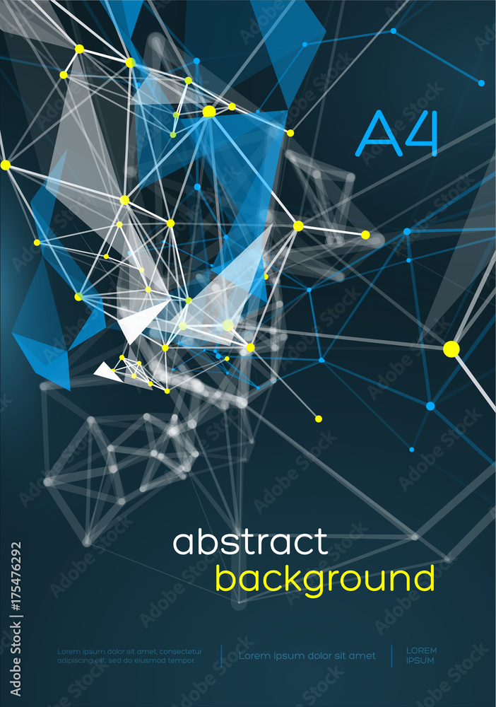 Poster 3d abstract mesh background with circles, lines and triangular shapes design layout for your busines