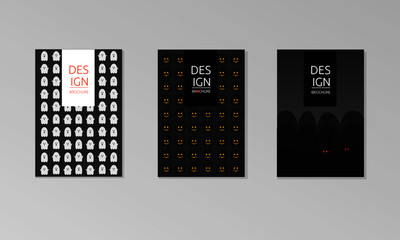 Set of 3 flat card for halloween party. Vector illustration.