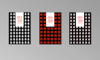 Set of 3 flat card for halloween party. Vector illustration.