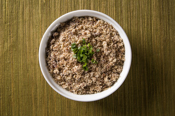 Farofa, a toasted cassava flour mixture.