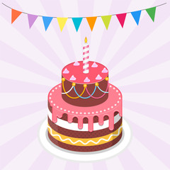 Birthday cake with bunting garland