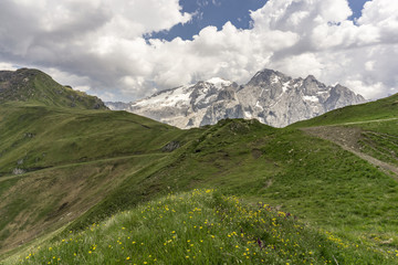 Fototapeta premium Beautiful scenery of the Marmolada Massif. Dolomites. Italy.
