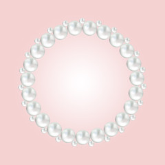 Pearl white bead round frame border on pink.