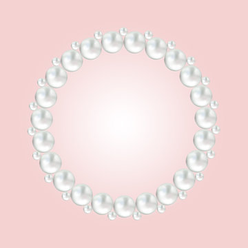 Pearl white bead round frame border on pink.
