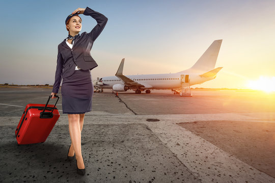 stewardess woman and plane 