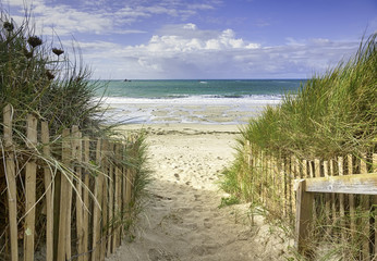 Path through the dunes to the beach at Porz Meur, Plouescat, Brittany © eyewave