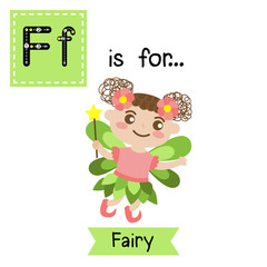 Cute children ABC alphabet F letter tracing flashcard of flying Fairy for kids learning English vocabulary in Happy Halloween Day theme.