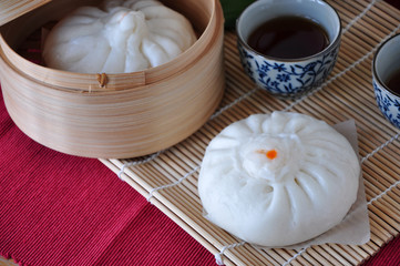 Above of Chinese Pork Bun with Tea Cup