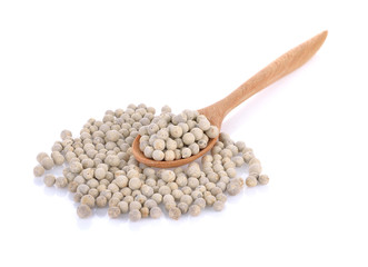 white pepper wooden spoon, white background.