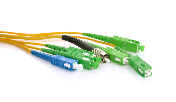 Fiber optic cables isolated on white background