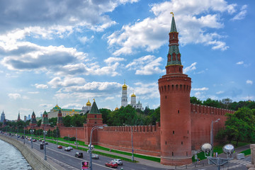 Fototapeta premium Red Square, Beklemishevskaya Tower of the Moscow Kremlin. The Kremlin embankment. Russia.
