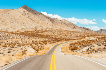 sinuous road crossing valley of fire desert, nevada