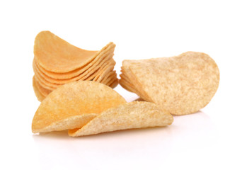 a pile of potato chips isolated on white background