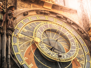 Detail of Prague Astronomical Clock, Orloj, at Old Town Square, Prague, Czech Republic.
