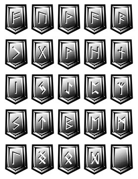 set of vector character from runic alphabet on stones
