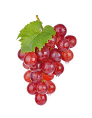 red grapes with water drops on white background.