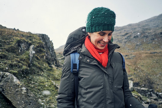 Hiker on mountain, Coniston, Cumbria, United Kingdom