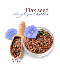 Flax seed and flax flowers.