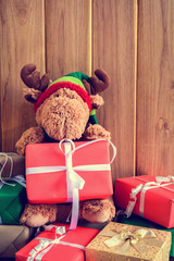 gifts and toys on wooden boards