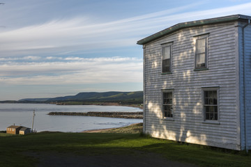 Houses at waterfront, Margaree River, Margaree Harbour, Cabot Trail, Cape Breton Island, Nova...