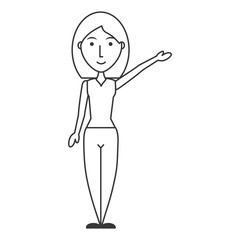 flat line  uncolored  woman  over white background  vector illustration