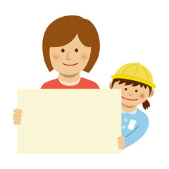 Mother and daughter holding a paper Board (placard) illustration