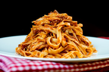 tasty pasta Italian meat sauce pasta on the table