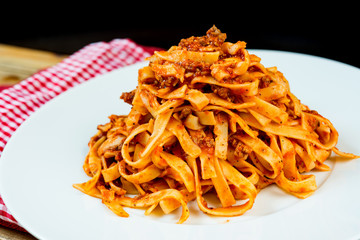 tasty pasta Italian meat sauce pasta on the table