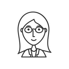 flat line uncolored  woman with  glasses over white background vector illustration