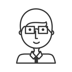 flat line uncolored  man  with glasses over white background  vector illustration