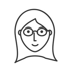 Obraz na płótnie Canvas flat line uncolored face girl with glasses over white background vector illustration