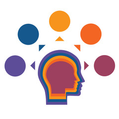 Template for 5 positions, colorful circles for text round head the person