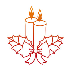 merry christmas candles with bow and leafs vector illustration design