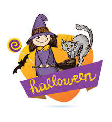 Obraz premium Halloween hand drawn characters and attributes doodle set. Halloween vector illustration. Vector illustration